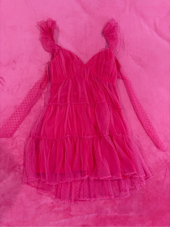 Dry Goods Dresses & Skirts - NEW Dry Goods Lush Hot Pink Tule Ruffled Dress with Polka Dots